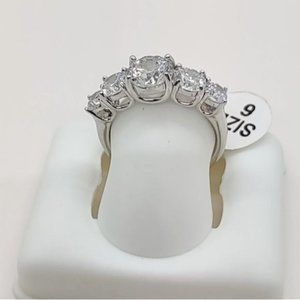 "RJ-R108" Women Sterling Silver 925 Round Cubic Zirconia Engagement Ring Size 6
